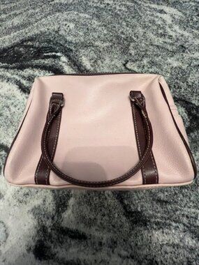 PERRY ELLIS pink leather satchel handbag brown‎ leather trim